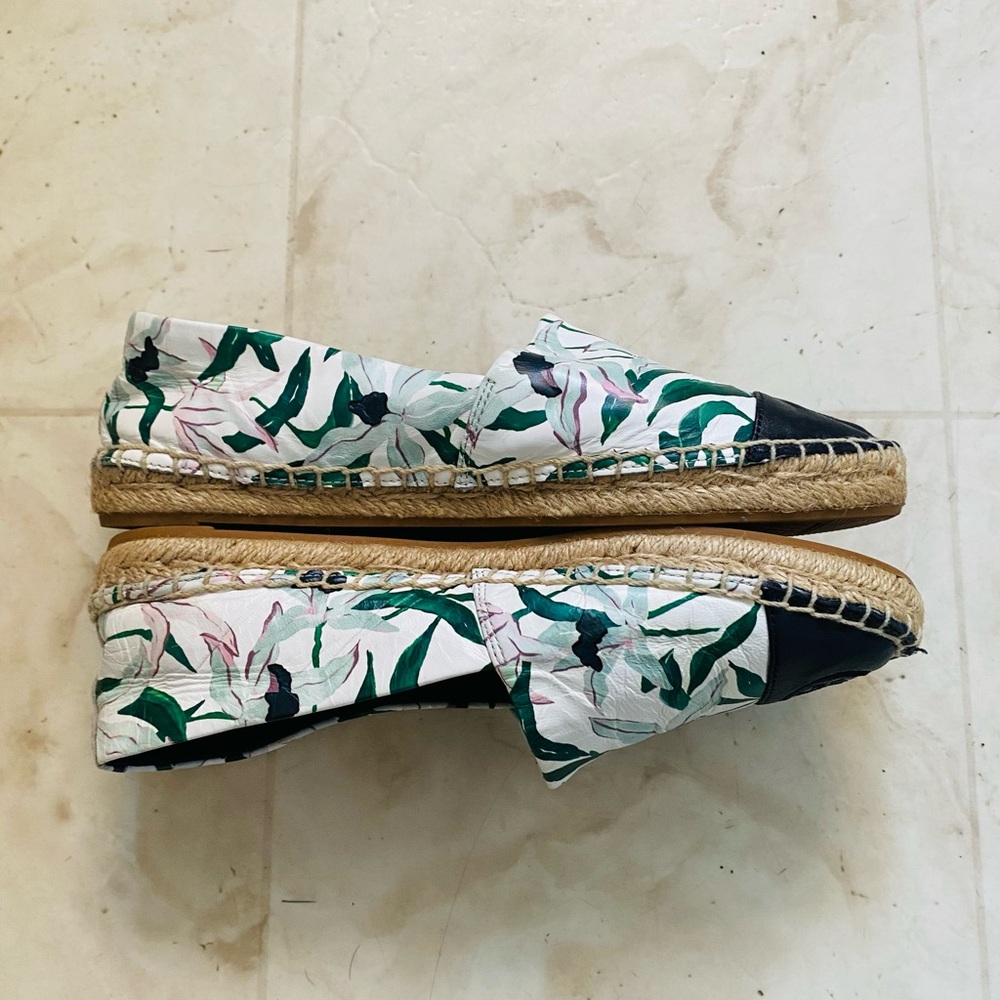 $228 Tory Burch Colorblock Floral Print Leather Round Toe Espadrille Flats sz 6 - Picture 4 of 11